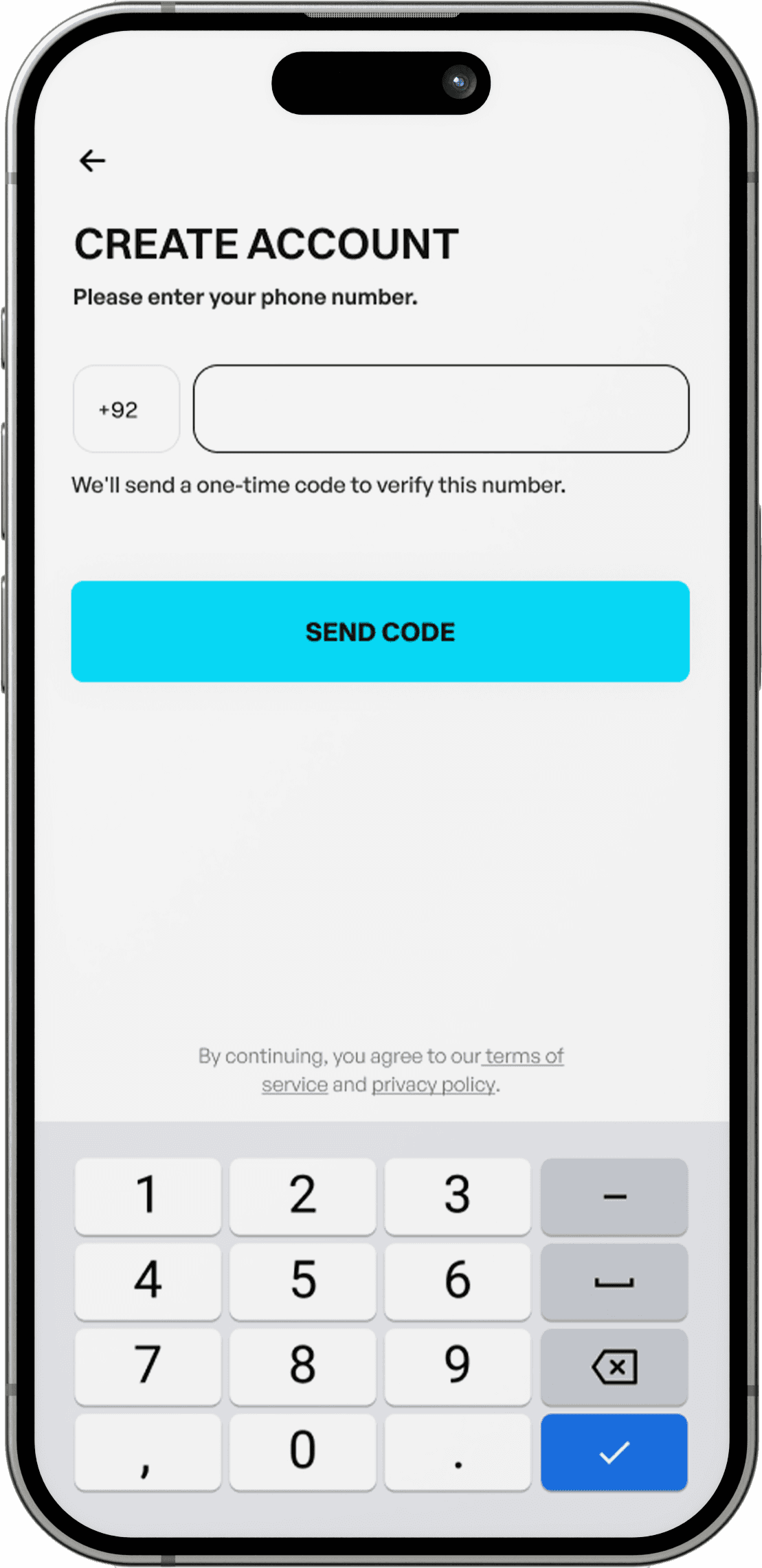 Fazl sign-up screen asking for a phone number
